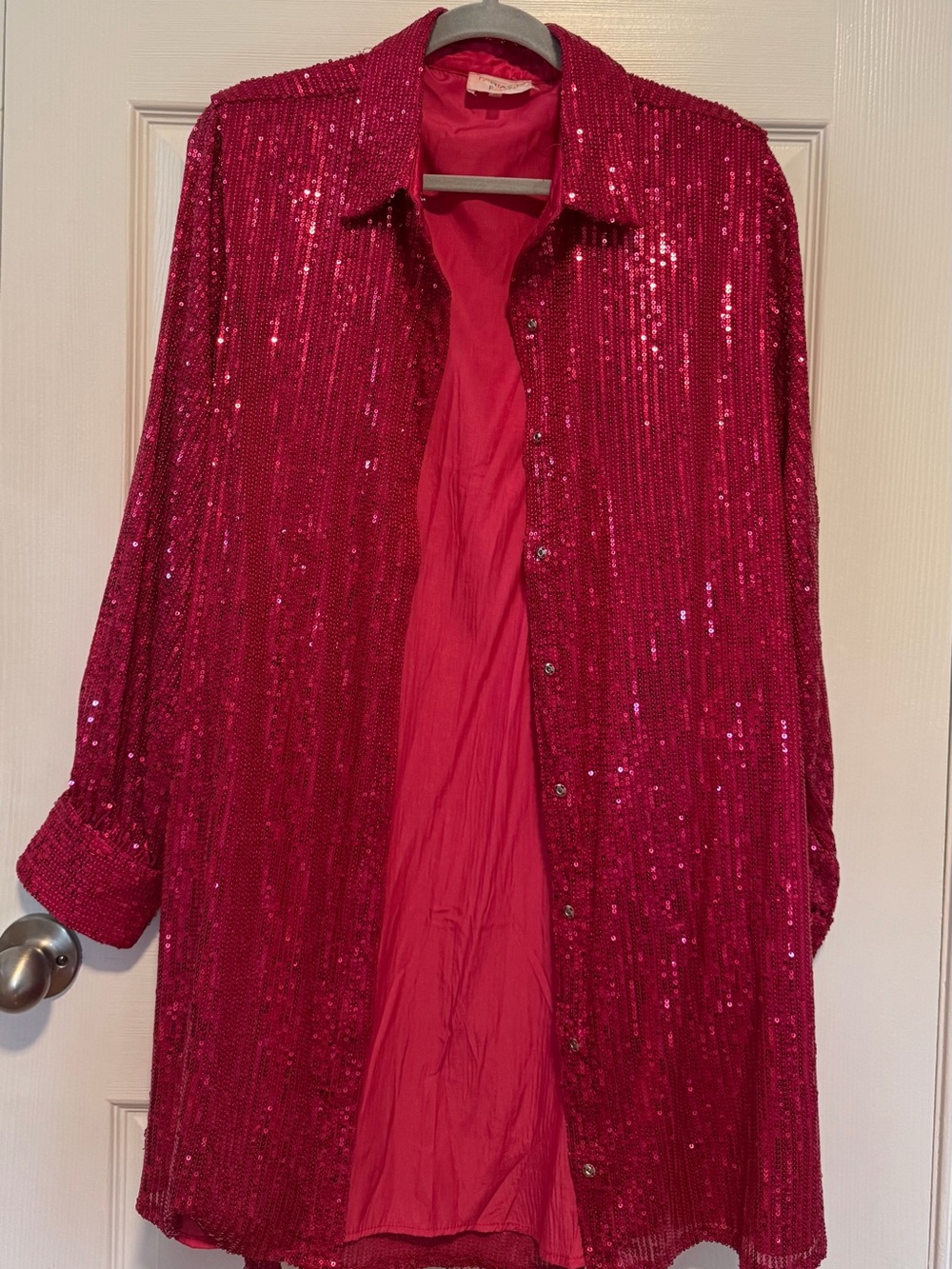 Brand New Sequin Button-Front Women's Top in Fuchsia Pink